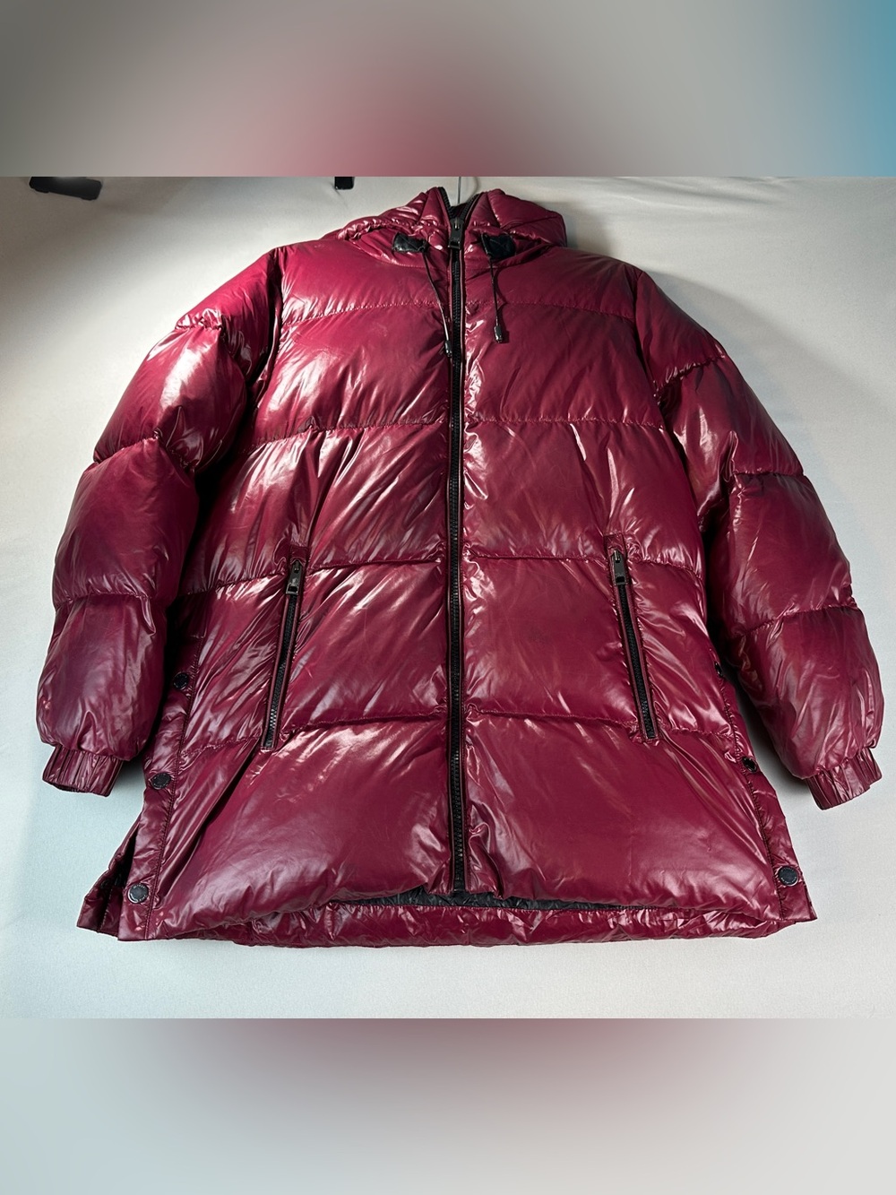 MICHAEL Michael Kors Women’s Large L Burgundy Shiny Hooded Puffer Jacket Coat